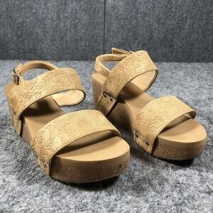 Volatile Womens 10 Beige Floral Slingback Platform Wedge Sandals Shoes